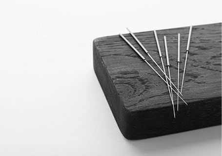 Needles on a block of wood.