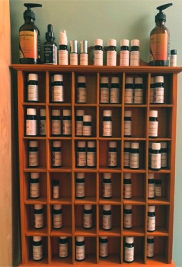 Shelved of oils.